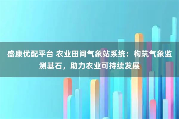 盛康优配平台 农业田间气象站系统:构筑气象监测基石,助力农业可持续发展
